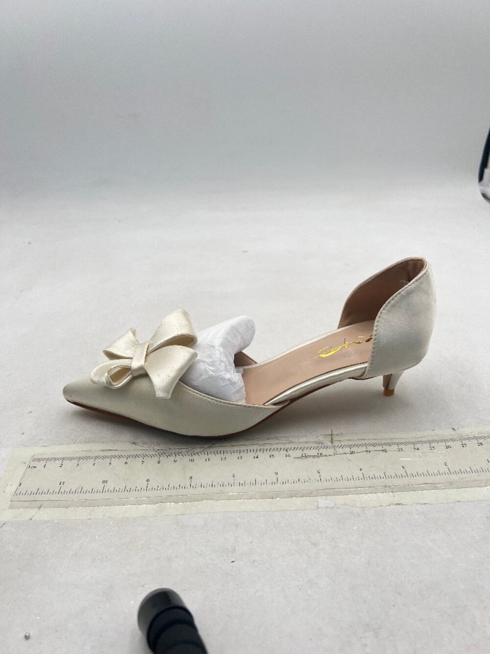 XYD White D'Orsay Kitten Heel Bridal Bowknot Pumps Elegant Pointed Toe Shoes